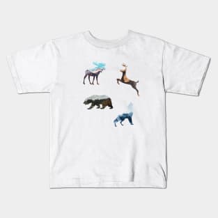 Winter animals lanscapes Kids T-Shirt